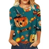 European and American Autumn and Winter Cross-border 2022 Women's Halloween printed pullover round Neck Mid-sleeved T-shirt Loose top 1688 Application Scenario